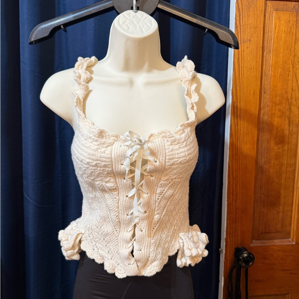 Moda International Cream Lace-Up Knit Camisole